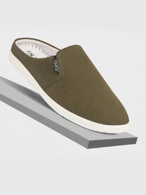 Breathable men boxer briefs-Men Olive Green Casual Canvas Slip-On Shoes