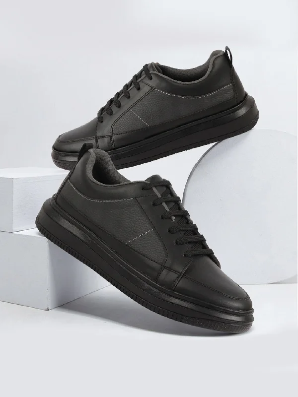 Men stretch boxer briefs-Men Black Classic Chunky Lace Up Sneaker Ankle Shoes|Walking|Low Top|Casual Shoe