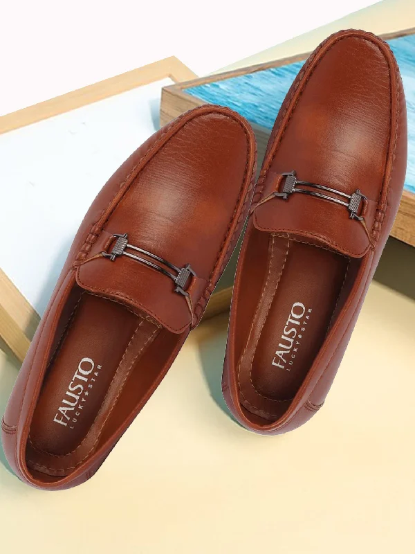 Stylish men trunks-Basics Men Tan Horsebit Buckle Premium Slip On Casual Loafers and Moccasin Shoes