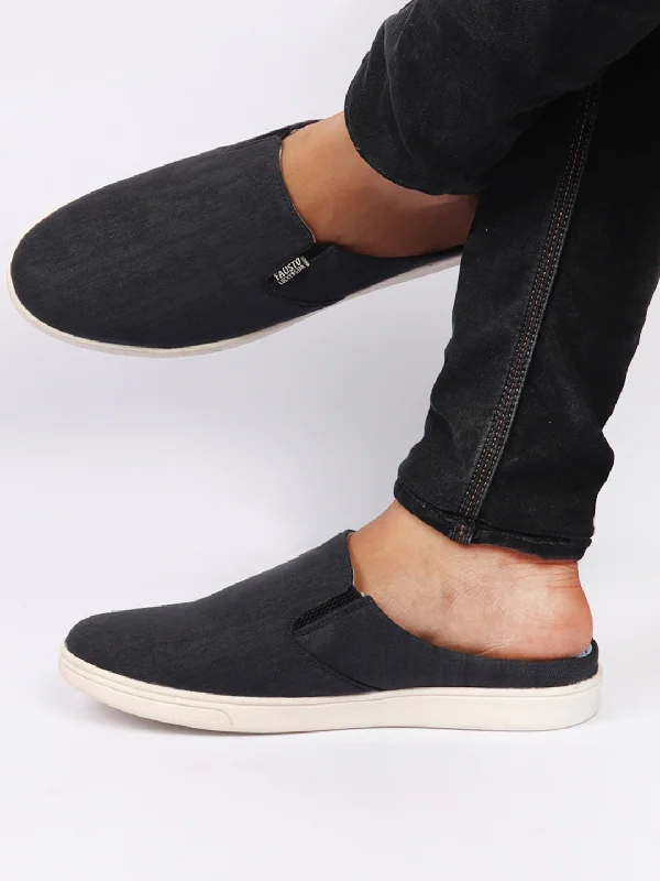 Men underwear with no-show waistband-Men Navy Blue Casual Back Open Canvas Stylish Slip On Shoes