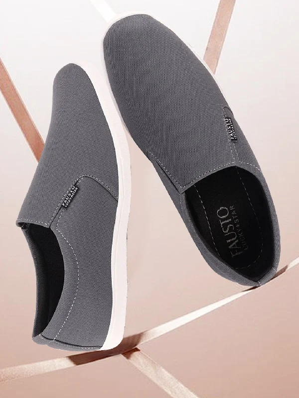 Men compression boxer shorts-Men Grey Casual Canvas Slip-On Loafers