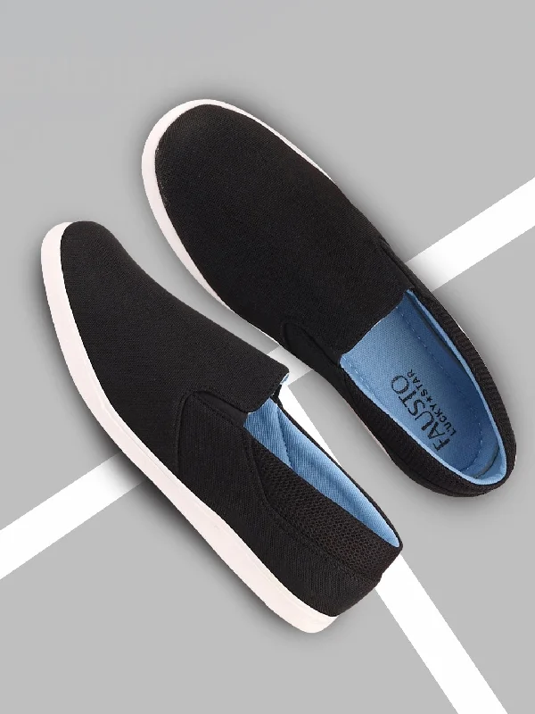 Stylish men trunks-Men Black Casual Canvas Slip-On Shoes