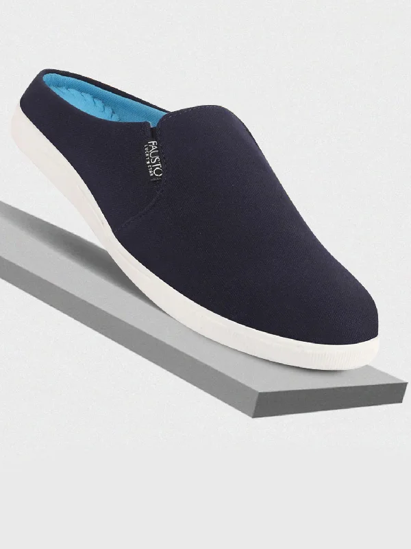 Men stretch briefs-Men Navy Blue Casual Canvas Slip-On Shoes