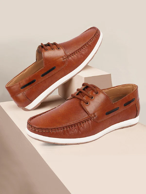 Men high-performance trunks-Men Tan Casual Lace-Up Boat Shoes