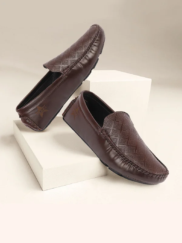 Men fitted boxer briefs-Men Brown Textured Design Casual Classic Slip On Driving Loafer and Moccasins