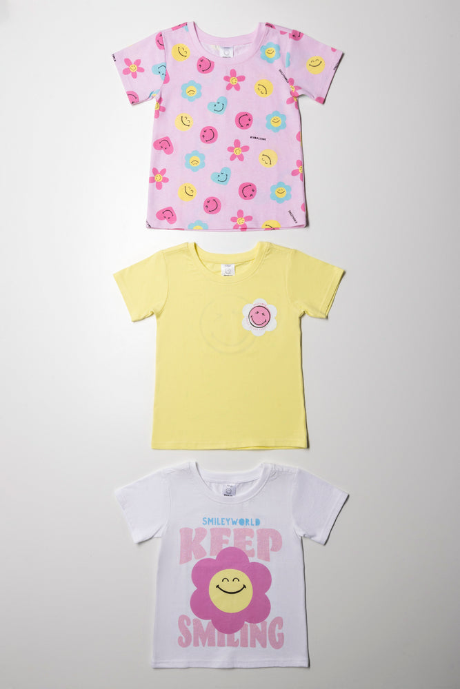 SmileyWorld 3 Pack T-Shirts White, Pink And Yellow