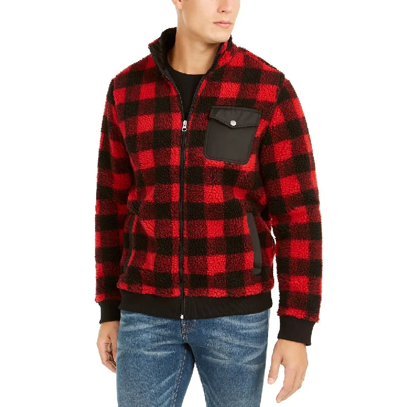 Club Room Men's Full-Zip Plaid Sherpa Jacket Red Size XX-Large - XXL