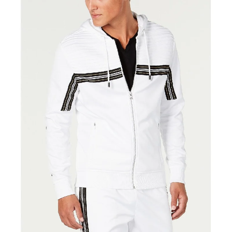 INC International Concepts Men's Chest Stripe Zip-Front Hoodie White Size X-Large