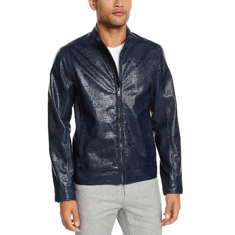 Alfani Men's Faux-Leather Jacket Blue Size Small