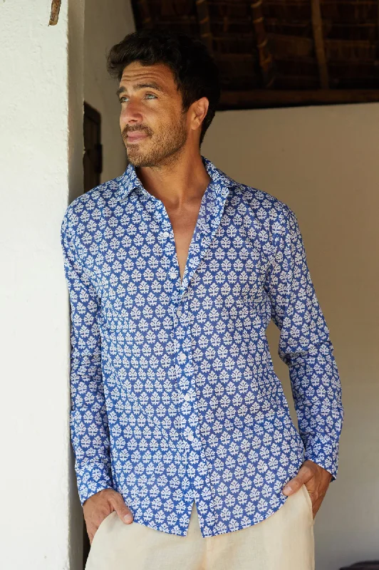 Men's Printed Cotton Shirt | Batik Blue/White