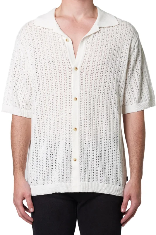 ROLLAS Mens Bowler Knit Short Sleeve Shirt - White