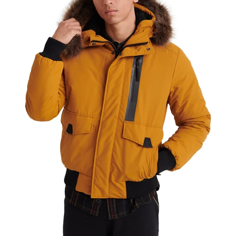 Superdry Men's Everest Hooded Bomber Jacket Yellow Size Large