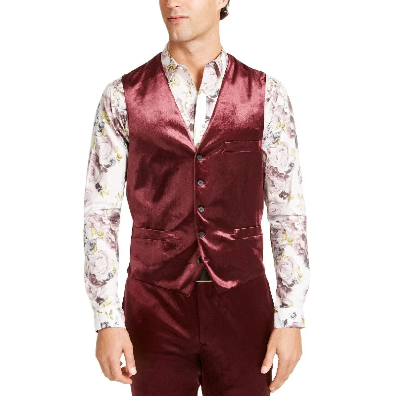 INC International Concepts Men's Slim-Fit Shiny Velvet Vest Red Size Large