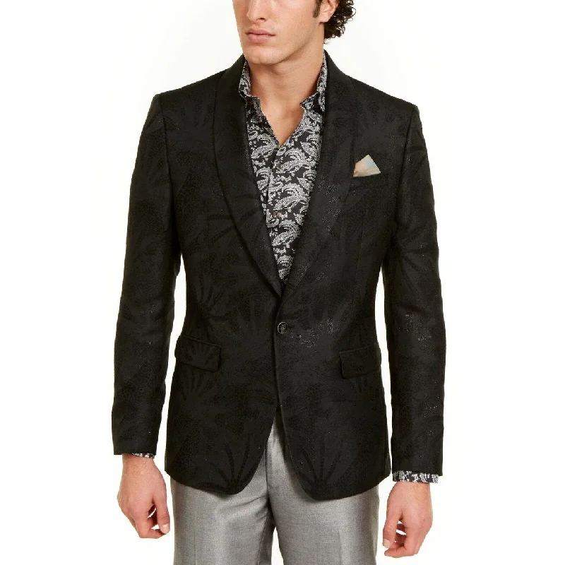 Tallia Orange Men's Slim-Fit Black Textured Tonal Starburst Evening Jacket Black Size 46