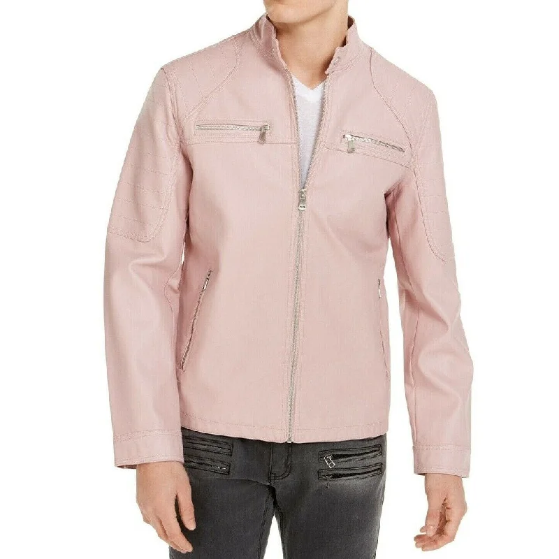 INC International Concepts Men's Washed Leather Jacket Pink Size M - Medium