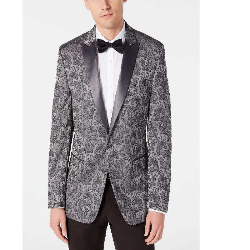 Ryan Seacrest Distinction Men's Modern-Fit Stretch Silver Paisley Jacquard Dinner Jacket Silver Size 36