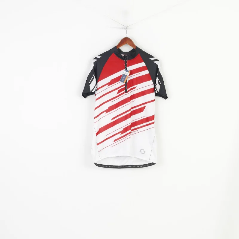 New Crivit Sports Men L 52/54 Cycling Shirt Zip Neck Red White Bike  Jersey Pockets Top