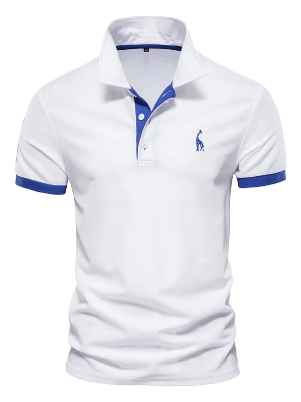 Men's short-sleeved lapel polo shirt with deer embroidery