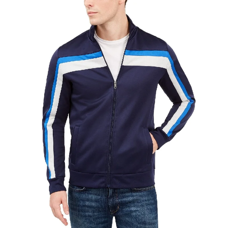 Club Room Men's Crossbody Stripe Track Jacket Dark Blue Size Large