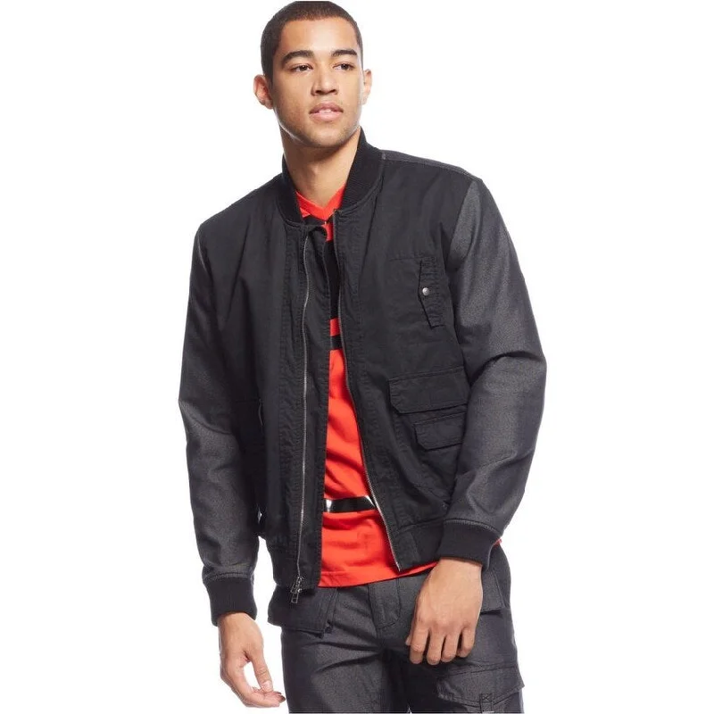 Sean John Mens Two-Tone Bomber Jacket Black- XL