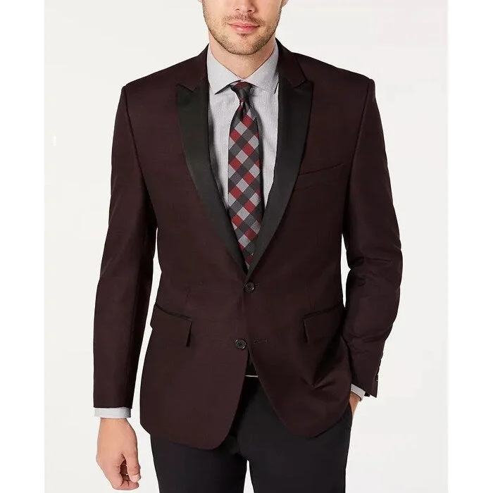 Ryan Seacrest Distinction Men's Modern-Fit Burgundy Plaid Dinner Jacket Dark Red Size 36