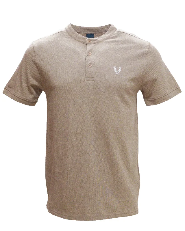 Beige Mao Collar Polo Shirt With Chest