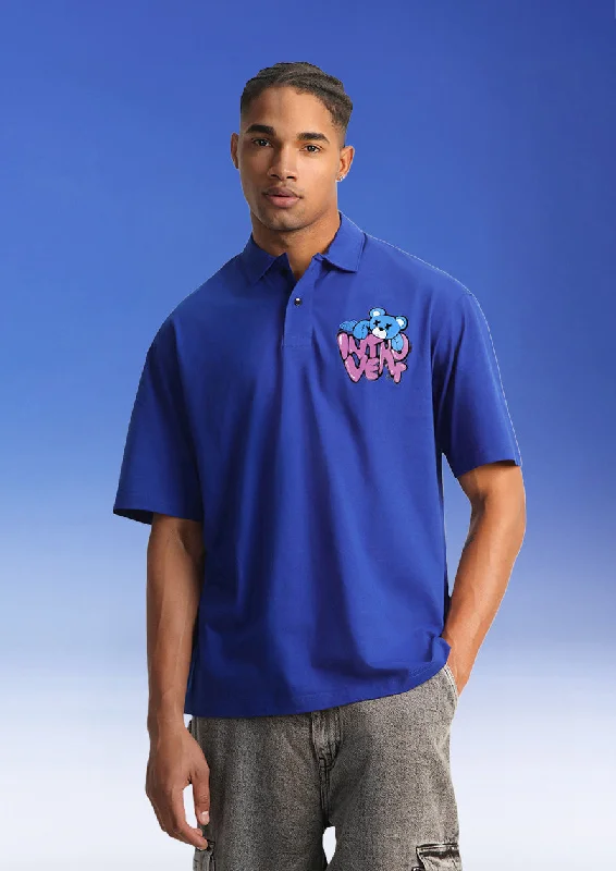 Introvert Blue Oversized Exclusive Polo T-shirt