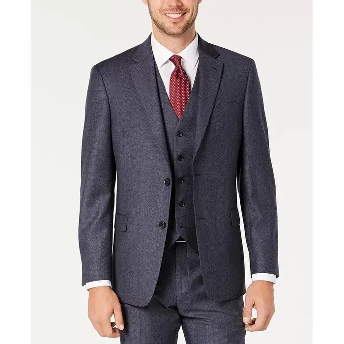 Tommy Hilfiger Men's Modern-Fit Thflex Stretch Blue Plaid Suit Separate Jacket Navy Size 48