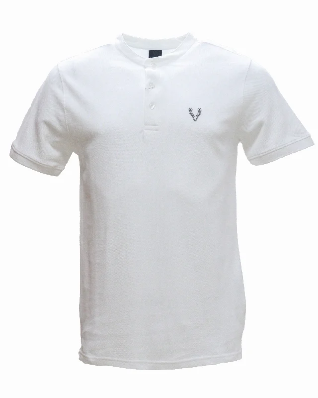 White Mao Collar Polo Shirt With Chest