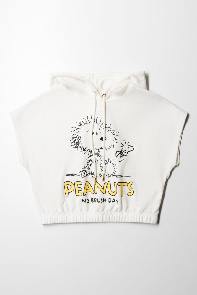 Snoopy Sleeveless  Hoody Fleece White