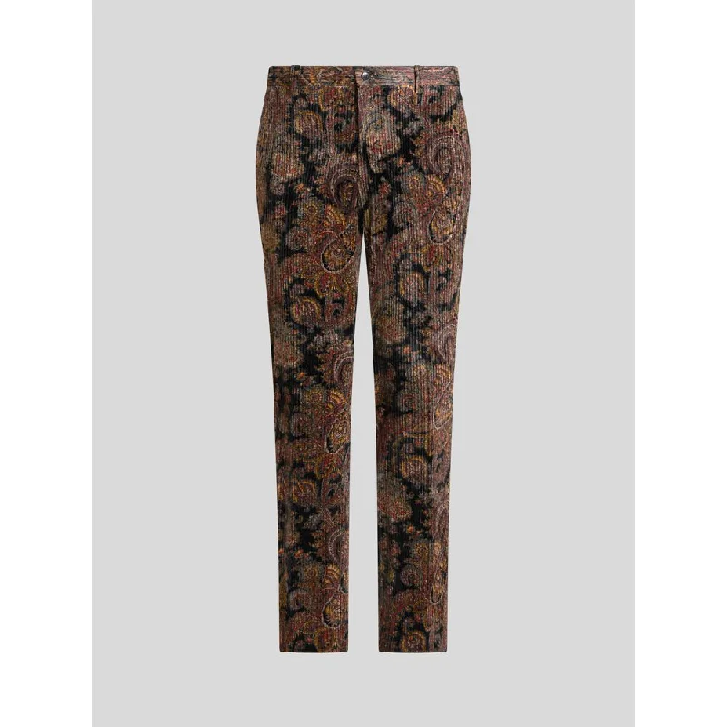 PRINTED RIBBED VELVET TROUSERS