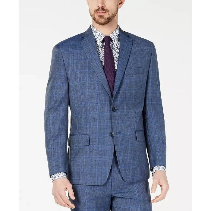 Michael Kors Men's Classic-Fit Airsoft Plaid Windowpane Suit Jacket Blue Size 48