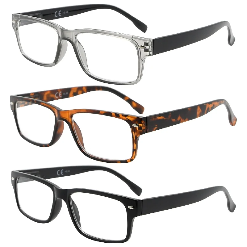 3 Pack Classic Rectangle Reading Glasses Narrow Lens R108