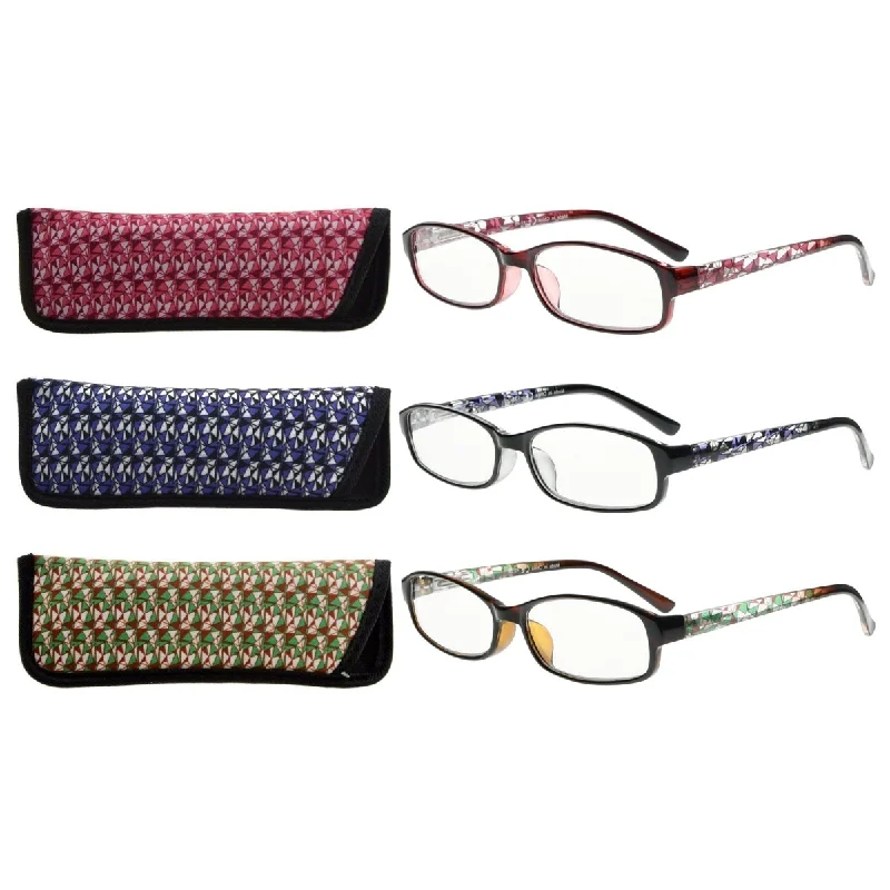 3 Pack Small Lens Reading Glasses with Pattern Temples R908