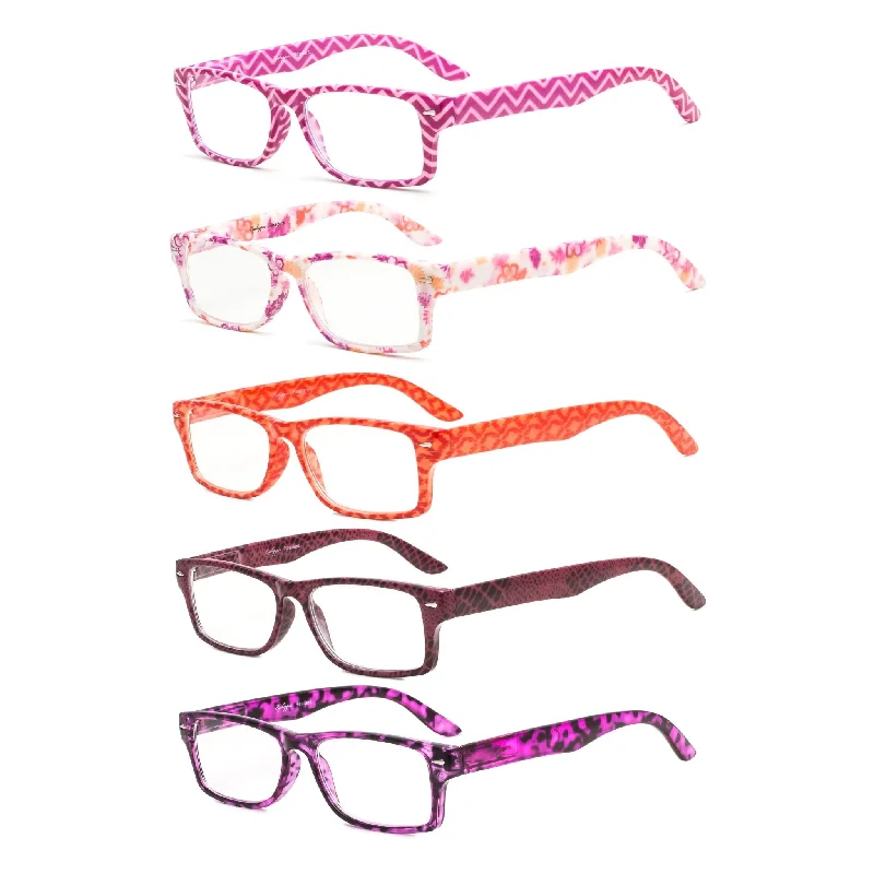 5 Pack Colorful Patterned Reading Glasses R066