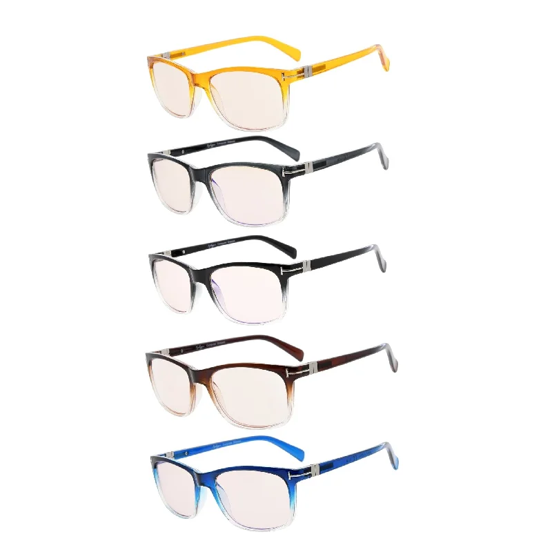 5 Pack Rectangle Blue Light Filter Reading Glasses UVR150