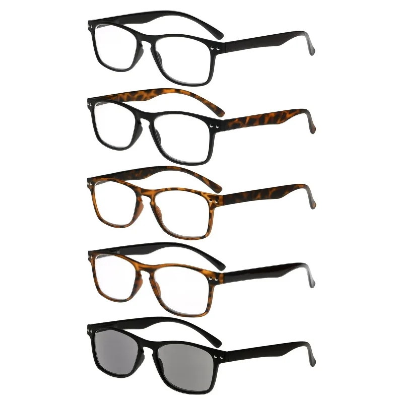 5 Pack Rectangle Readers Vintage Reading Sunglasses R046