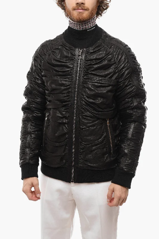 Balmain Ruched Leather Bomber