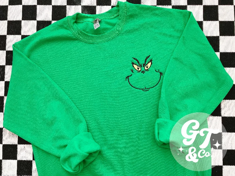 Grinchy Face Embroidered Crewneck *MADE TO ORDER*