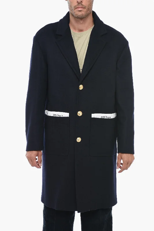 Palm Angels Wool Blend TAPE UNIFORM Coat with Logoed Buttons