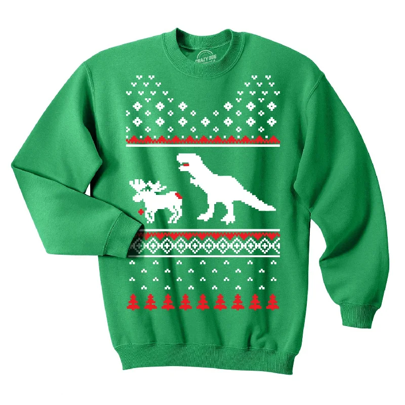 T-Rex Attack Christmas Ugly Sweater Crew Neck Sweatshirt