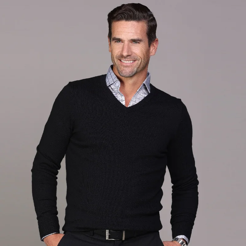 Black Luxury Touch Cotton and Cashmere V-Neck Sweater