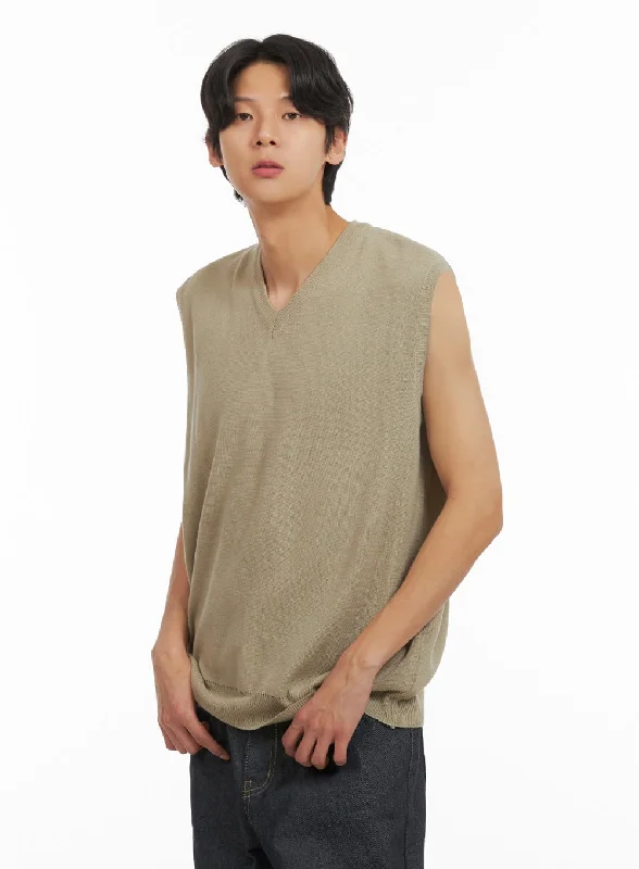 Men's Classic V-Neck Knit Vest (Beige) IY424