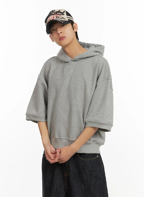 Men's Cozy Boxy Fit Hooded Sweatshirt (Gray) IU405