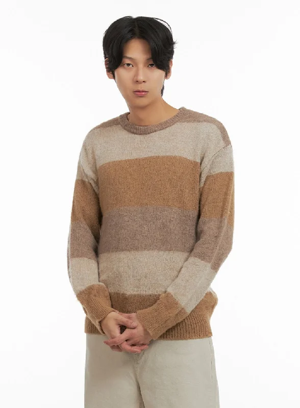 Men's Fuzzy Stripe Knit Sweater IY402