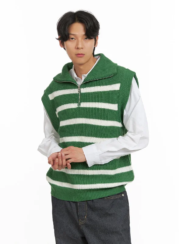 Men's Half Zip-Up Stripe Vest IY424