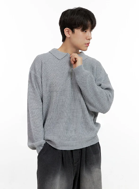 Men's Solid Acrylic Collared Sweater IN422