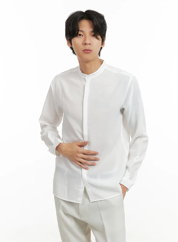 Men's Solid Collarless Long Shirt IY402