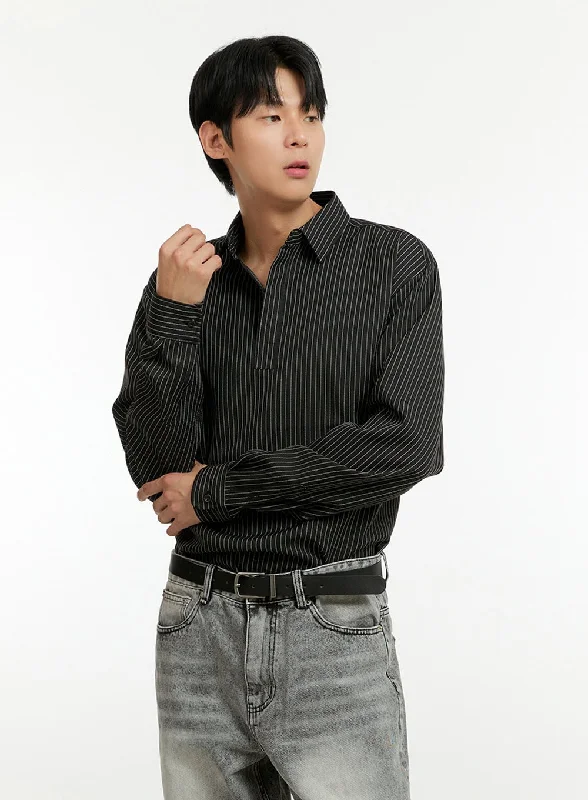 Men's Stripe Buttoned Collar Shirt IL412