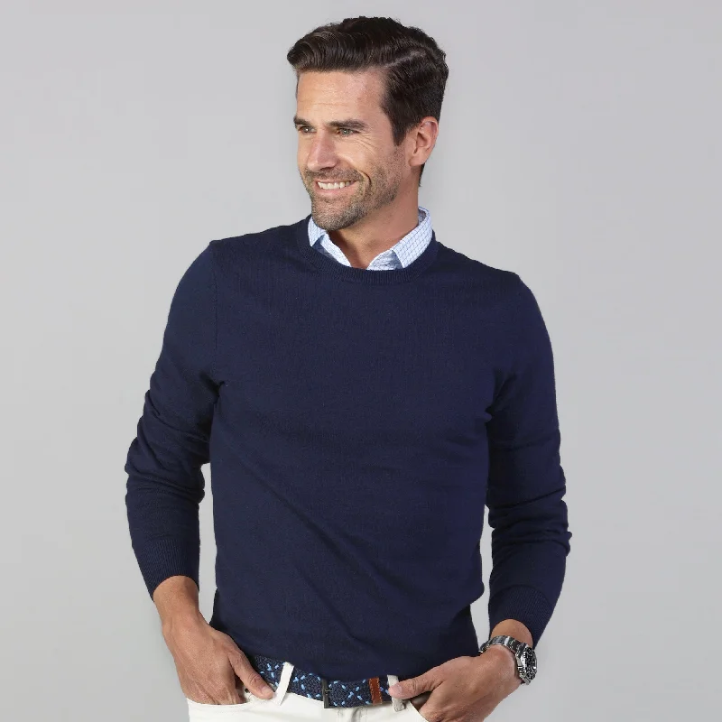 Navy Luxury Touch Cotton and Cashmere Crew Neck Sweater